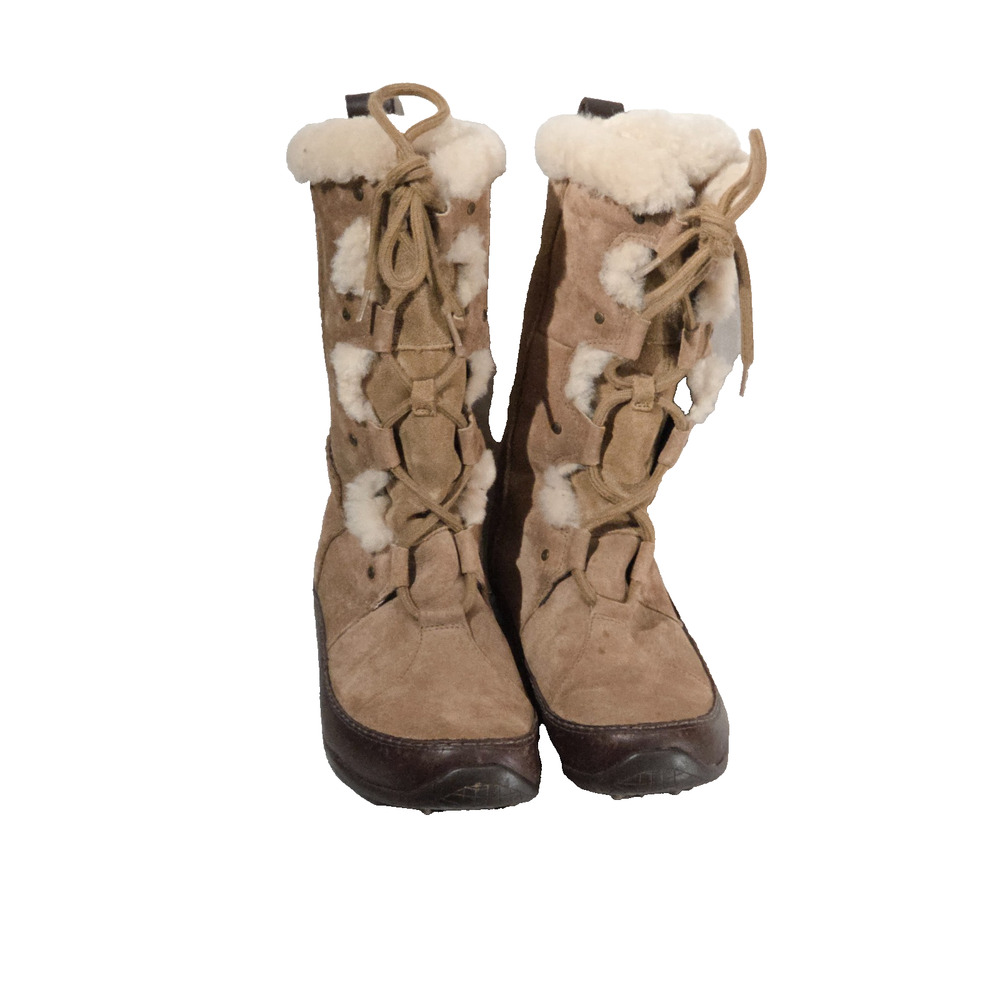 The North Face Brown Beige Suede Fur Lined Lace Up Mid-Calf Boots Women -8
